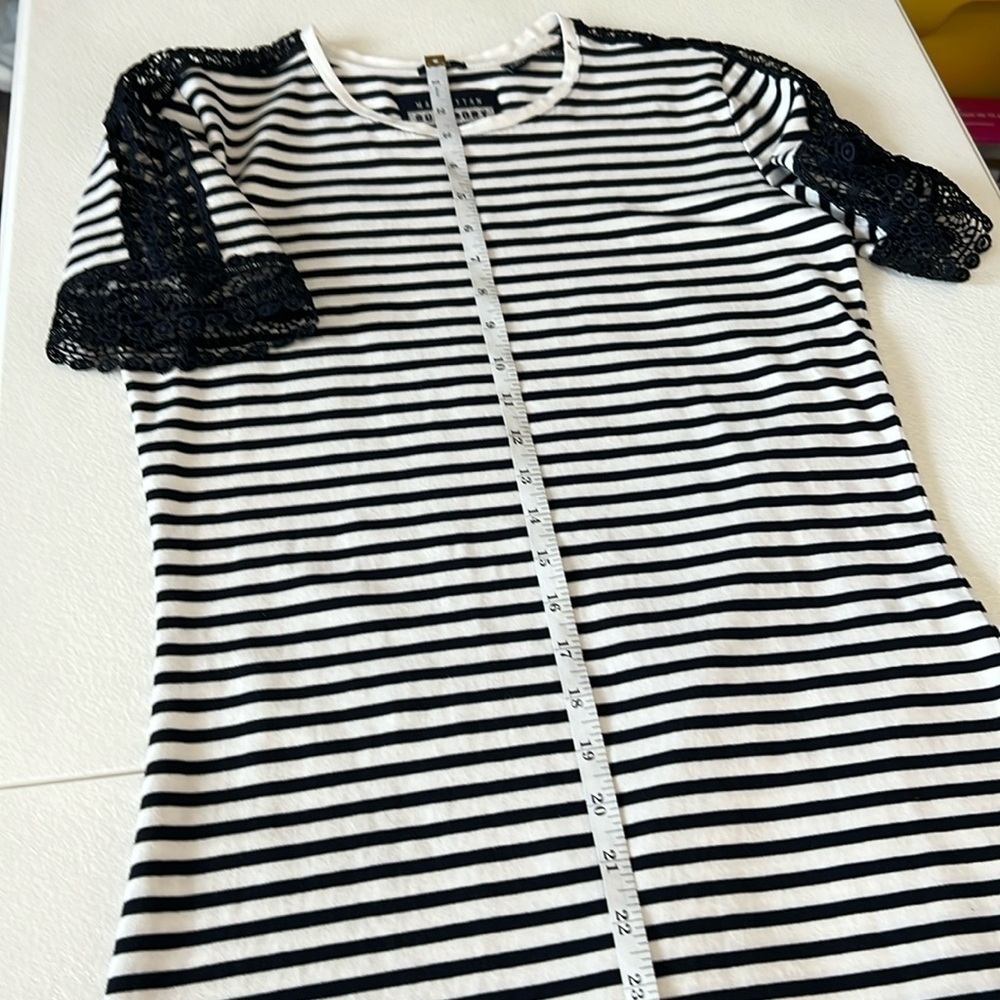 SuperDry Jersey Cotton Navy Stripe Dress Lace Sleeve Accent Sz 8 US - Picture 7 of 14
